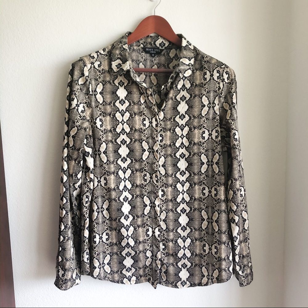Brave Soul London Megan Snake Print Button Down - image 3